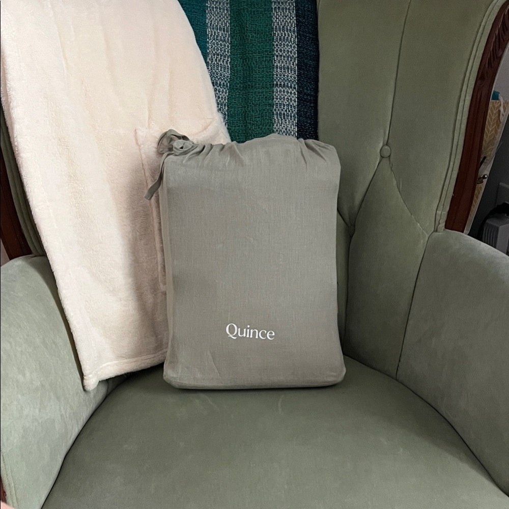 Quince Willowbark Green Linen Bedding Set